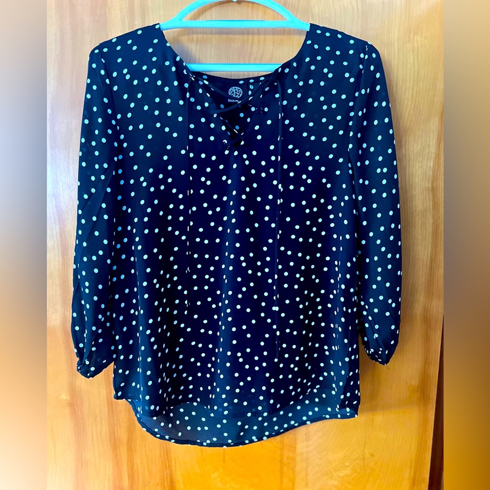 lvl sheer polka dot blouse working tie neck line